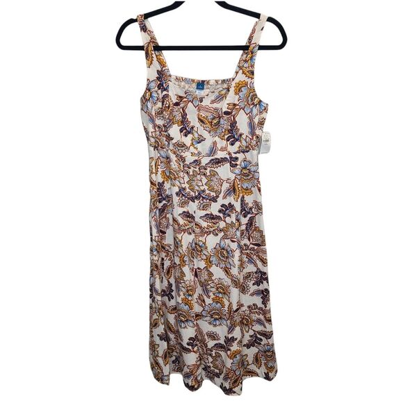 NWT Old Navy Fit & Flare Linen Blend Cami Cream Floral Dress S Petite - Picture 2 of 15